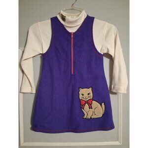 Vintage Medallion 2 Piece Fleece Dress Size 6 Purple Kitty Cat Long Sleeve Shirt